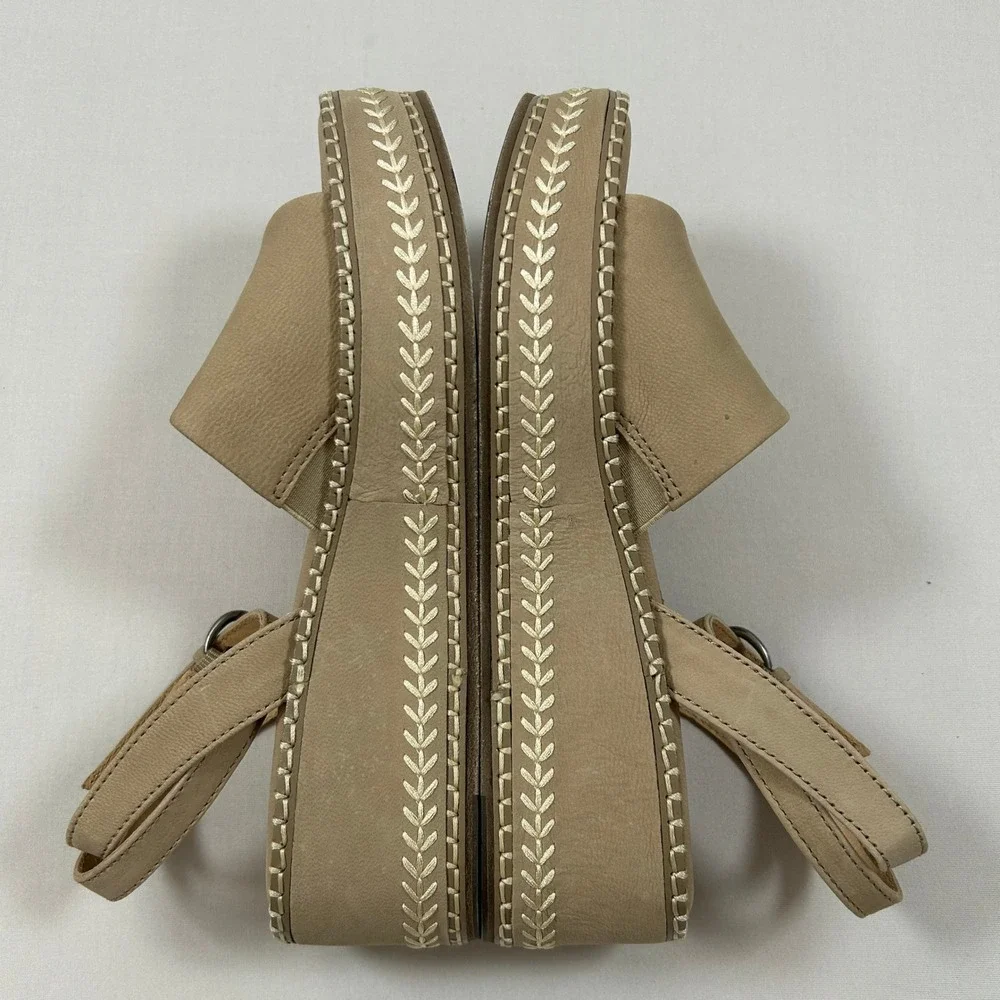 Frye Sandals Platform Wedge Womens 6M Clay Beige Leather Joy‎ Ankle Strap